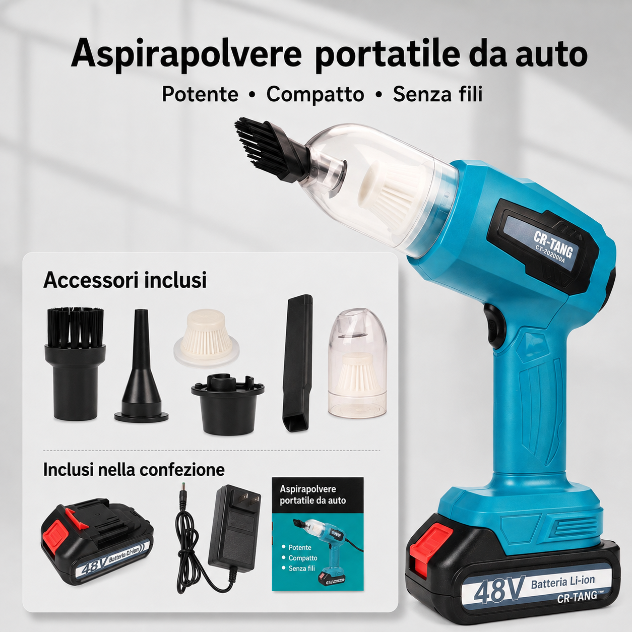 Aspirapolvere e soffiatore Portatile per Auto 48V